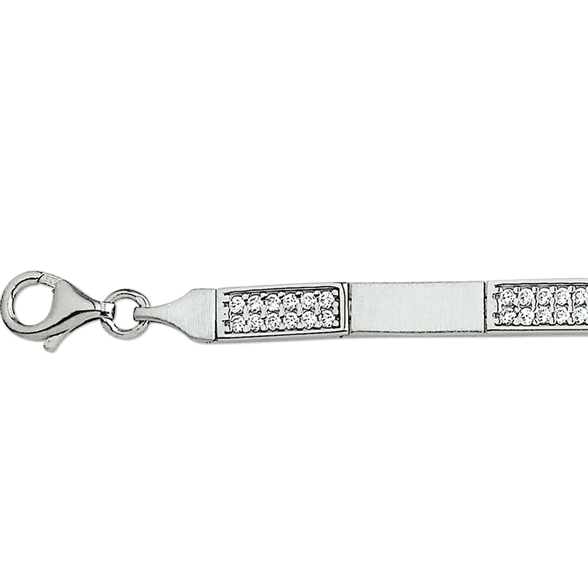 Beschrijving: Gerhodineerd zilveren armband met zirkonia en een poli/matte afwerking.
Verpakt per: 1
Doelgroep: dames
Breedte: 5.5 mm
Langste lengte: 18.5 mm
Zetting: pave