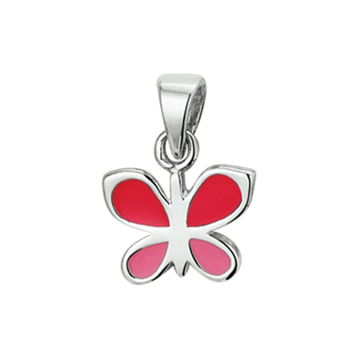 De hanger is gemaakt van gerhodineerd zilver en is roodkleurig. Het is een sieraad voor kinderen.