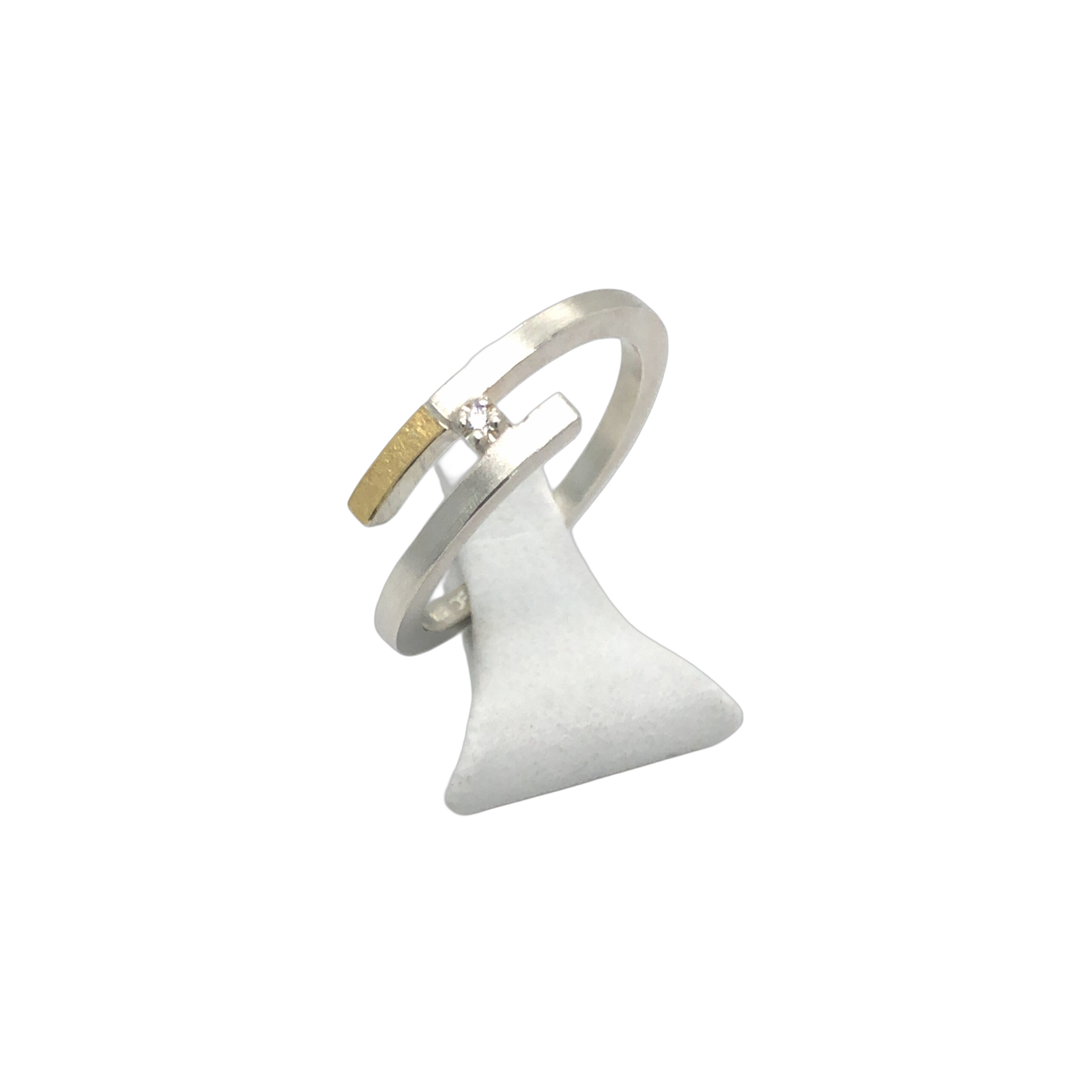 Ring in Silber 925/ Gold 900 mit Brillant 0,012ct Gr. 57