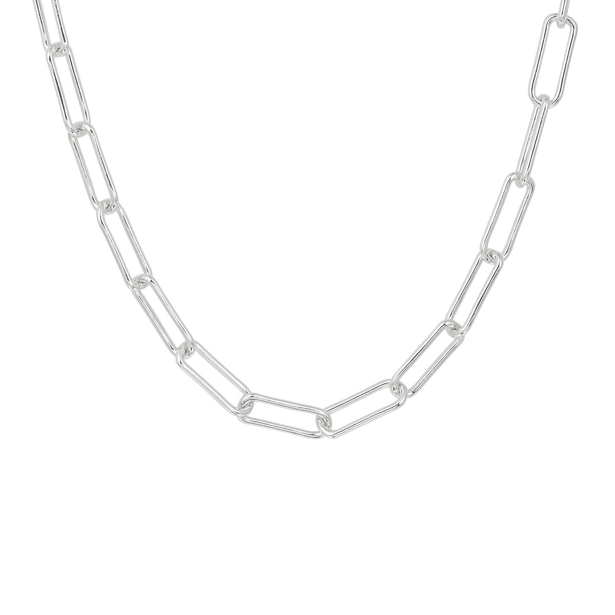 Gerhodineerd 925 zilveren paperclip collier met een schakelbreedte van 5mm. Het collier heeft een draaglengte van 45cm en een stevige karabijn sluiting.