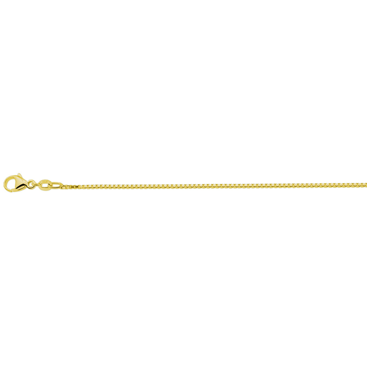 Geelgoud op 925 zilveren collier. De schakelbreedte is 1.1mm. Het collier heeft een draaglengte van 41cm en een extensie van 4cm. Uitgevoerd met een karabijn sluiting. Geen garantie op plating.
