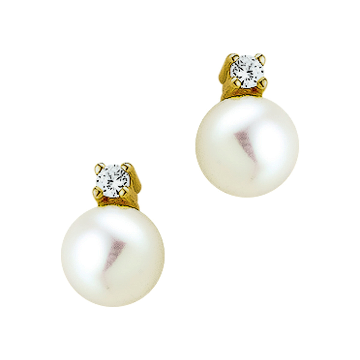 Beschrijving: Geelgouden oorknoppen met zoetwaterparel en zirkonia. 
Verpakt per paar
Doelgroep: dames
Breedte: 6.5 mm
Hoogte: 9 mm