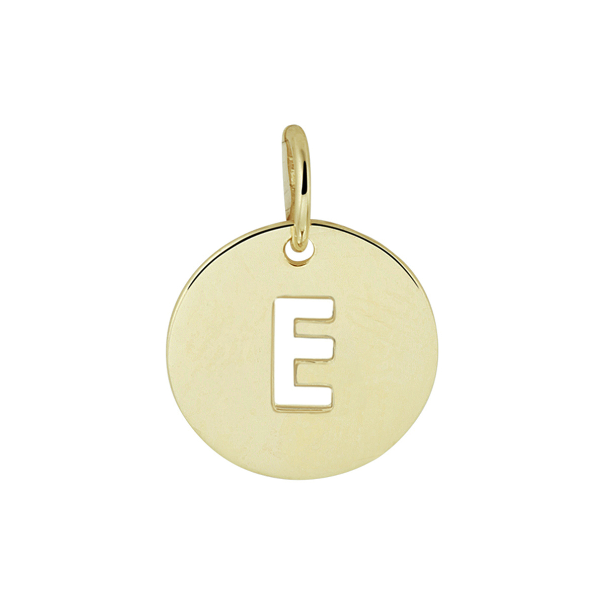 Geelgouden ronde letter E hanger. De hanger heeft een diameter van 10mm en een totale hoogte van 13mm. Tip: Combineer deze betekenisvolle hanger met een bijpassend collier en geef deze cadeau aan een speciaal persoon.