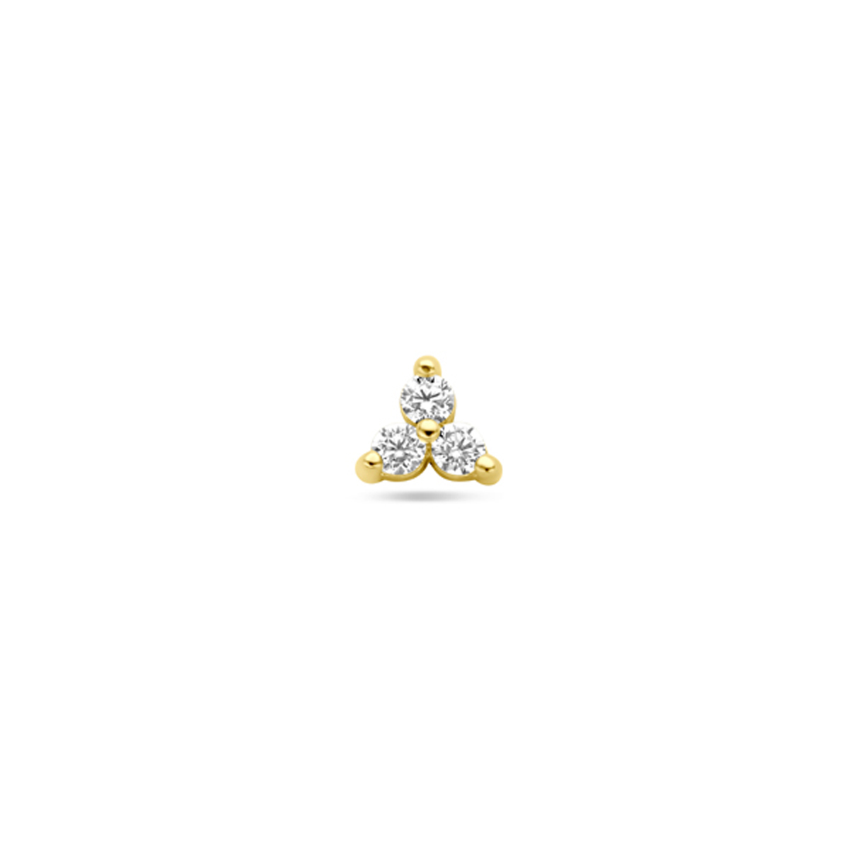 14k Geelgouden flat back piercing met schroefdraad uitgevoerd met zirkonia. Deze piercing heeft&nbsp;een afmeting van 3.5x4mm, een buis lengte van 8mm en een buisdikte van 1.0mm.&nbsp;Let op, per stuk leverbaar.