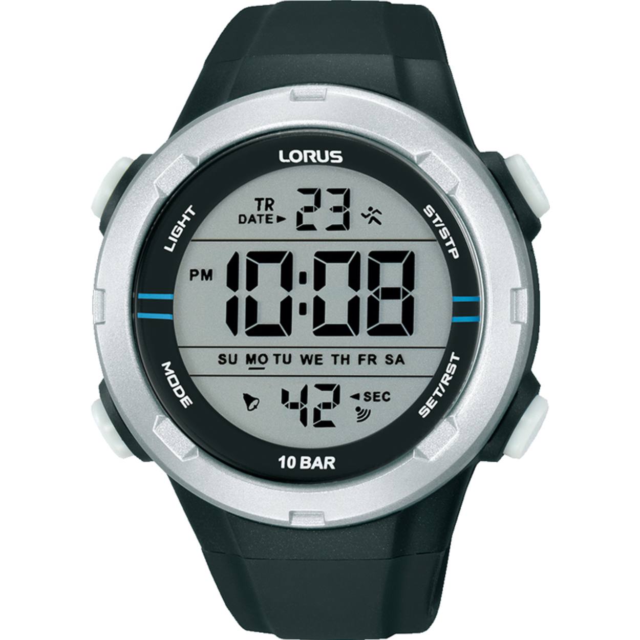 Dit is een herenhorloge van het merk Lorus. Het is een digitaal horloge gemaakt van kunststof. De diameter van de kast is 46 mm en de kast is 15.5 mm dik.
De verdere specificaties van het horloge zijn als volgt:
Kastvorm: rond
Kastkleur: zwart
Kastmateriaal: kunststof
Sluiting: gesp
Wijzerplaatkleur: grijs
Glassoort: acryl glas
Waterdichtheid: 10 ATM
Techniek: quartz