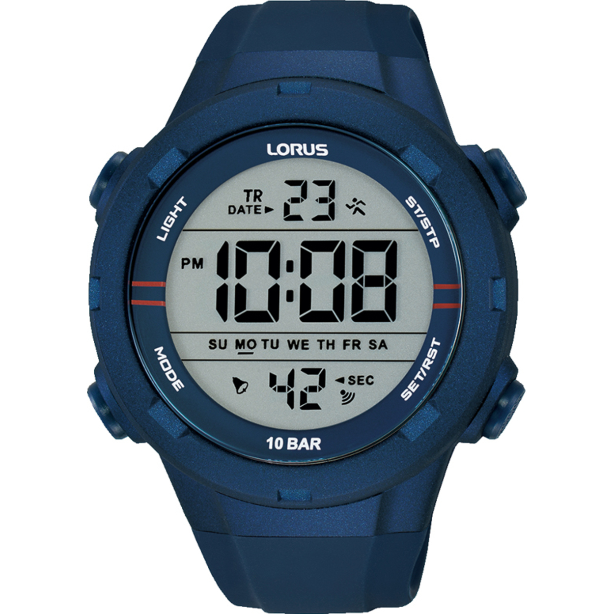 Dit is een herenhorloge van het merk Lorus. Het is een digitaal horloge gemaakt van kunststof. De diameter van de kast is 46 mm en de kast is 15.5 mm dik.
De verdere specificaties van het horloge zijn als volgt:
Kastvorm: rond
Kastkleur: blauw
Kastmateriaal: kunststof
Sluiting: gesp
Wijzerplaatkleur: grijs
Glassoort: acryl glas
Waterdichtheid: 10 ATM
Techniek: quartz