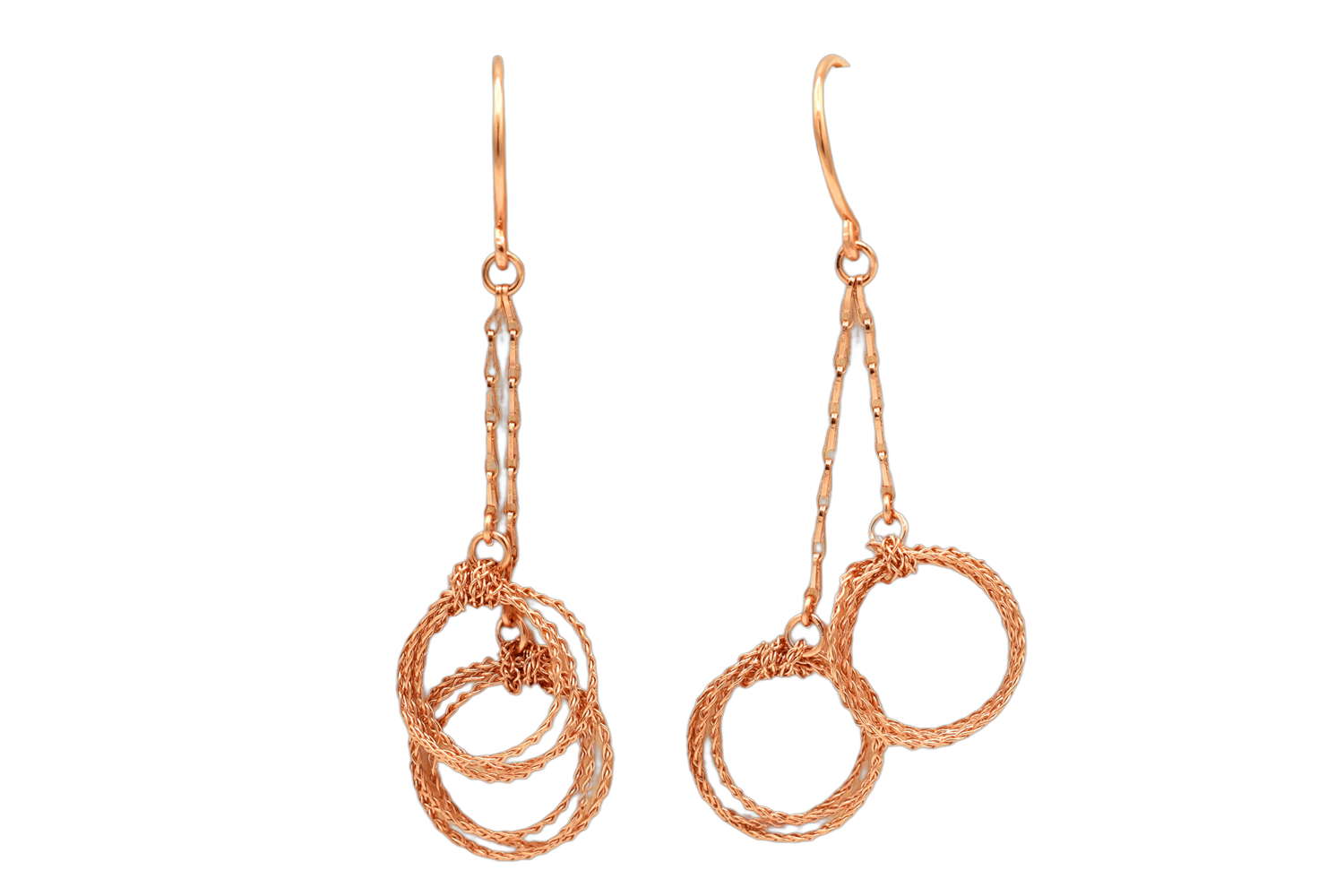 Ohrhänger gearbeitet in Silber, rose vergoldet. Filigraner Schmuck in traditioneller Klöppeltechnik.