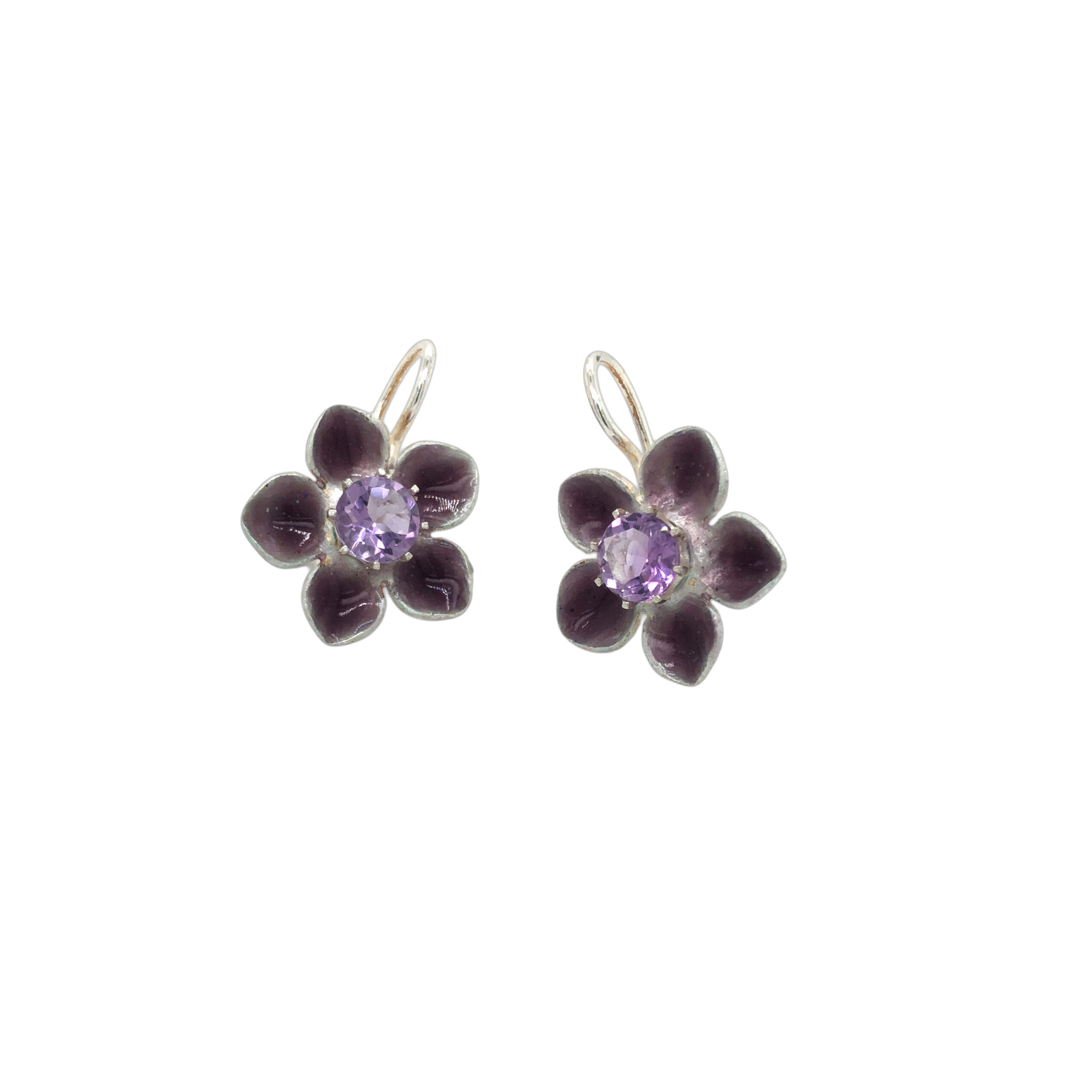 Ohrhänger Silber 925, mit Feueremaille gearbeitet, Amethyst