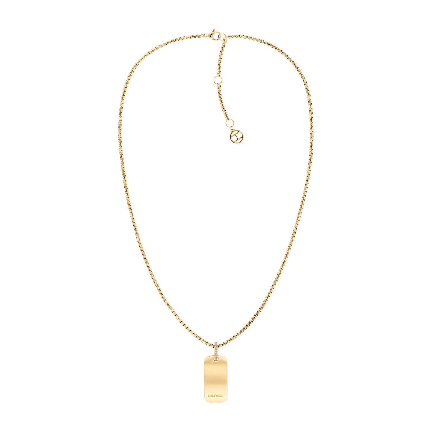 Tommy Hilfiger collier dames Staal 50cm
Deze ketting van Tommy Hilfiger uit de jewelry serie heeft een stoere uitstraling. De goudkleurige venetiaanse schakel ketting heeft een goudkleurige rechte plaathanger met het Tommy logo erop en het hangoog met kristallen. De ketting heeft meerdere tussenogen voor de lengte en sluit met een karabijnslot. De totale lengte is 50cm. Ook leuk te combineren met andere sieraden van Tommy Hilfiger.
