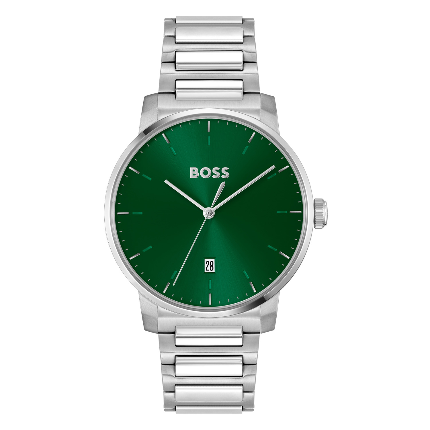 BOSS HB1514134 DEAN Herenhorloge 41mm 
Dit BOSS horloge uit de DEAN serie met artikelnr: HB1514134 heeft een stijlvolle look. Zeer geschikt voor de moderne stijlvolle man van nu. Het herenhorloge valt op door zijn stalen ronde horlogekast met een gladde bezel en een groene sunray wijzerplaat met datum, minimalistische uursaanduiding en fijne wijzers. Aan de kast zit een stalen schakelband met vouwsluiting. De kast van het horloge heeft een doorsnee van 41mm met mineraalglas en is 5ATM. 

HET MERK:
HUGO BOSS is afgestemd op levensstijlen waar het gaat om kwaliteit en precisie. Het wereldwijde fashionlabel is verdeeld in twee merken: BOSS en HUGO. Het merk BOSS biedt geavanceerde, moderne horloges gericht op kwaliteit en design om een onberispelijke look te cre&euml;ren &ndash; of het nu zakelijk, casual of sportief is. De horloge collectie van BOSS is perfect afgestemd op levensstijlen waar het gaat om kwaliteit en precisie. BOSS is op maat gemaakt in een onberispelijke stijl.

Blijf stijlvol bij de tijd. Voor de BOSS-vrouw is stijl het handelsmerk en draait alles om
details. Breng uw look naar een hoger niveau met onze nieuwe en kenmerkende horlogecollectie.

SPECIFICATIES:
- Mineraalglas
- Ronde kastvorm, &Oslash; 41mm
- Stalen horlogekast
- Groene wijzerplaat
- Stalen schakelband