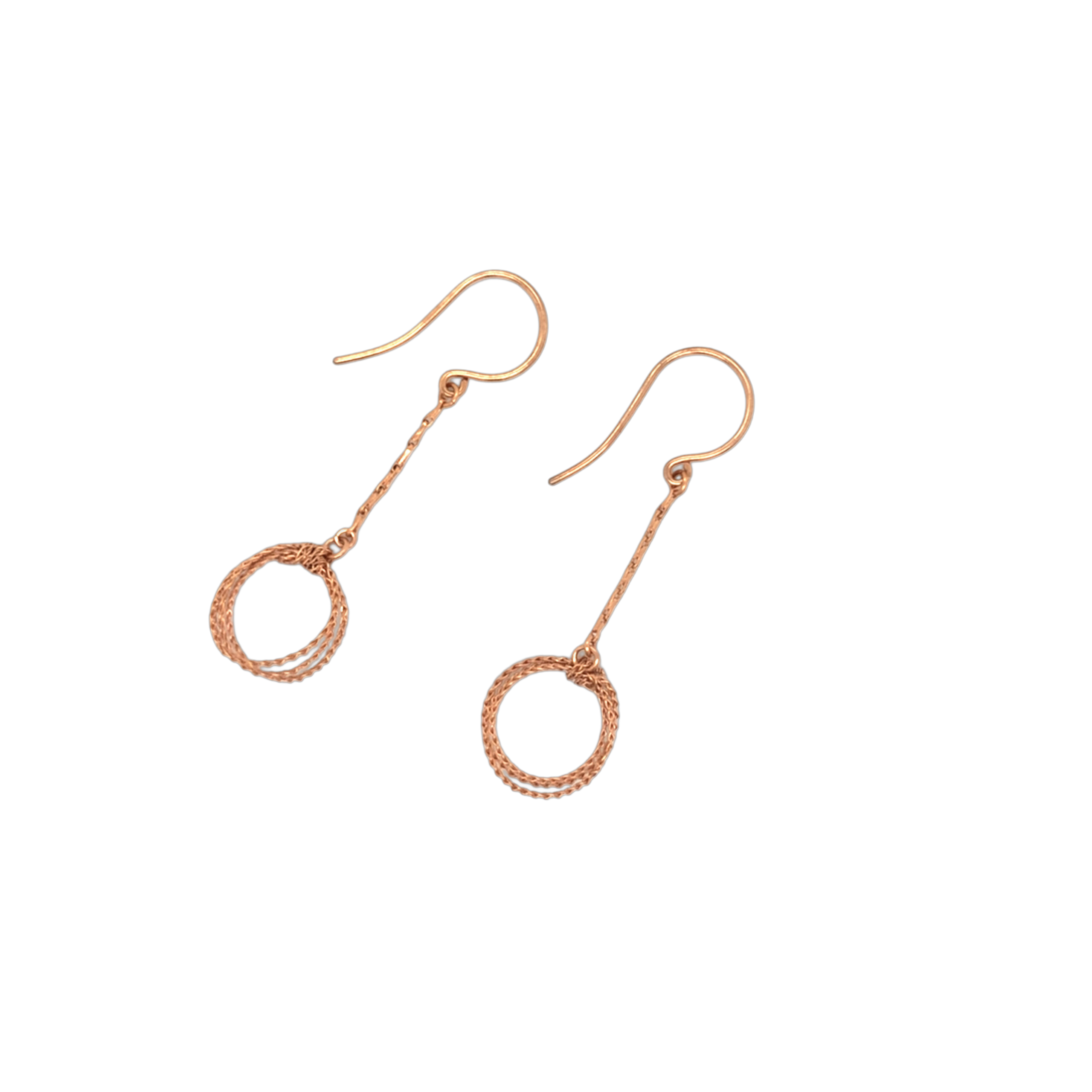 Ohrhänger gearbeitet in Silber, rose vergoldet, filigraner Schmuck in traditioneller Klöppeltechnik.