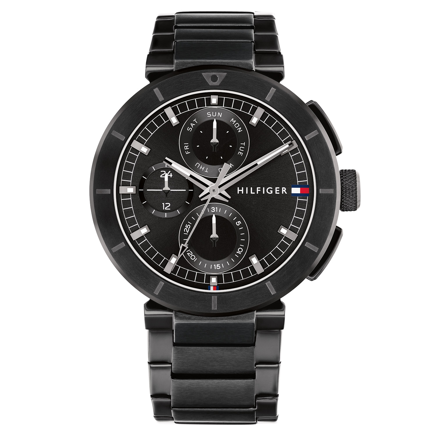 Tommy Hilfiger TH1792119 Horloge Heren Staal Zwart 44mm
Dit specifieke horloge van Tommy Hilfiger uit de Lorenzo serie met artikelnr: TH1792119 is een luxe herenhorloge die niet in je collectie mag ontbreken. Het stalen herenhorloge heeft een ronde zwarte kast met een bewerkte bezel en een zwarte sunray wijzerplaat met dag,- datum, en 24-uursaanduiding. De uren worden weergegeven met lumibrite. De zwarte schakelband is met een speciale aanzet aan de kast bevestigd, is op lengte verstelbaar en heeft een vouwsluiting. Het horloge heeft een mineraalglas, een doorsnee van 44mm en is 5ATM.  

Het merk:
Sinds de lancering van het merk in 1985 is Tommy Hilfiger wereldwijd bekend geworden als pionier van de klassieke Amerikaanse coole stijl. Ge&iuml;nspireerd door de iconische popcultuur en het Amerikaanse erfgoed. De dames en herencollectie van dit seizoen bestaan uit minimalistische silhouetten en rustieke lederen details. De herenhorlogecollectie biedt iconische uurwerken met roestvrijstalen, lederen en siliconen banden.

Specificaties:
- Mineraalglas
- Ronde kast 44mm
- Zwarte horlogekast
- Zwarte wijzerplaat 
- Zwarte schakelband 
- 5ATM