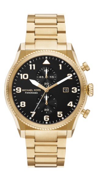 Michael Kors Quartz heren pols horloge staal met stalen band goudkleurig uit de collectie Panorama.