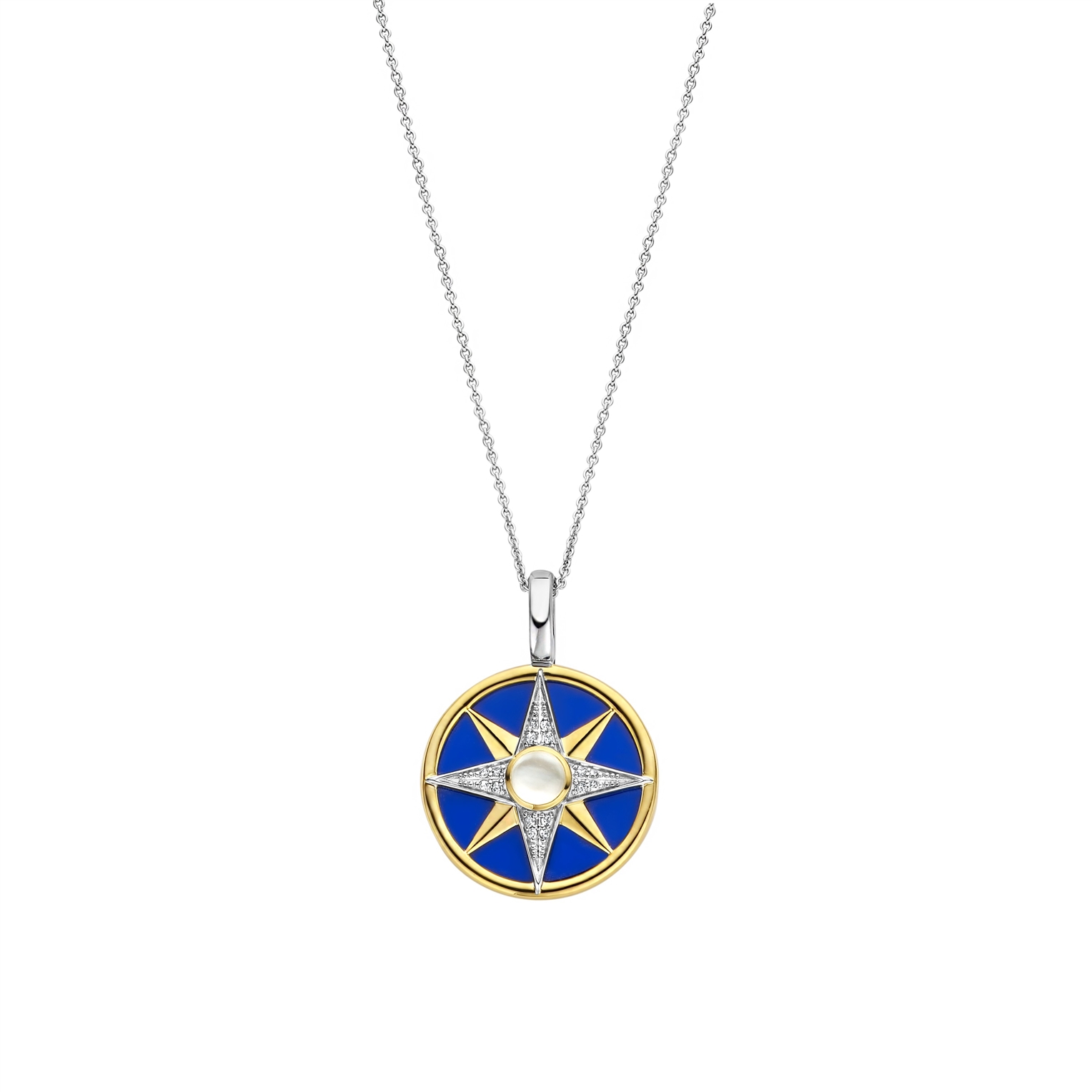 zilveren Ti Sento collier, rond/blauw+bic ster+cz