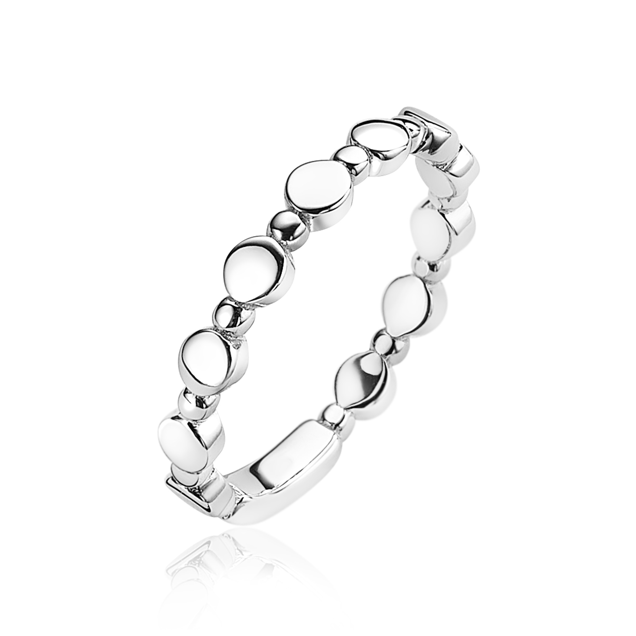 ZINZI zilveren gladde aanschuifring met afwisselend een groot en kleiner rondje. Gemakkelijk te combineren met andere zilveren Zinzi aanschuifringen. Mix & match! De ring is vervaardigd van eerste gehalte zilver (925) en met extra rodiumlaag voor mooie glans.