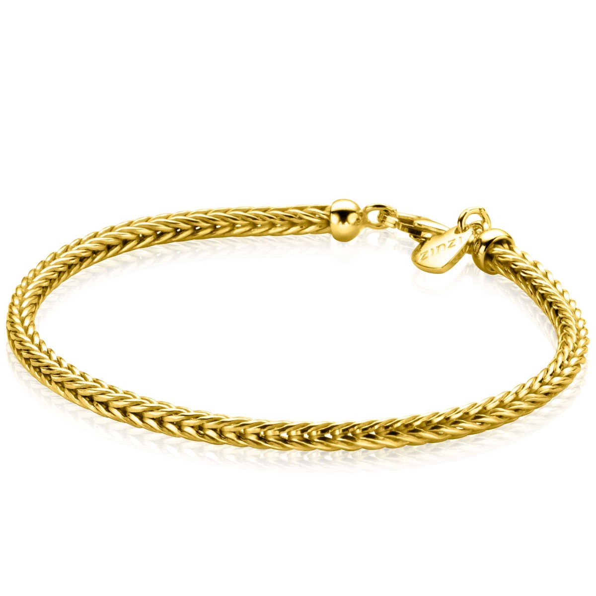 ZINZI zilveren vossenstaart schakelarmband extra 14K geel verguld. Deze unieke schitterende armband heeft schakels met een diameter van 3.0mm. Voorzien van een fraaie sluiting met daarnaast een herkenbaar Zinzi hartje. De armband is vervaardigd van eerste gehalte zilver (925) en voorzien van een extra 14K geel vergulding.