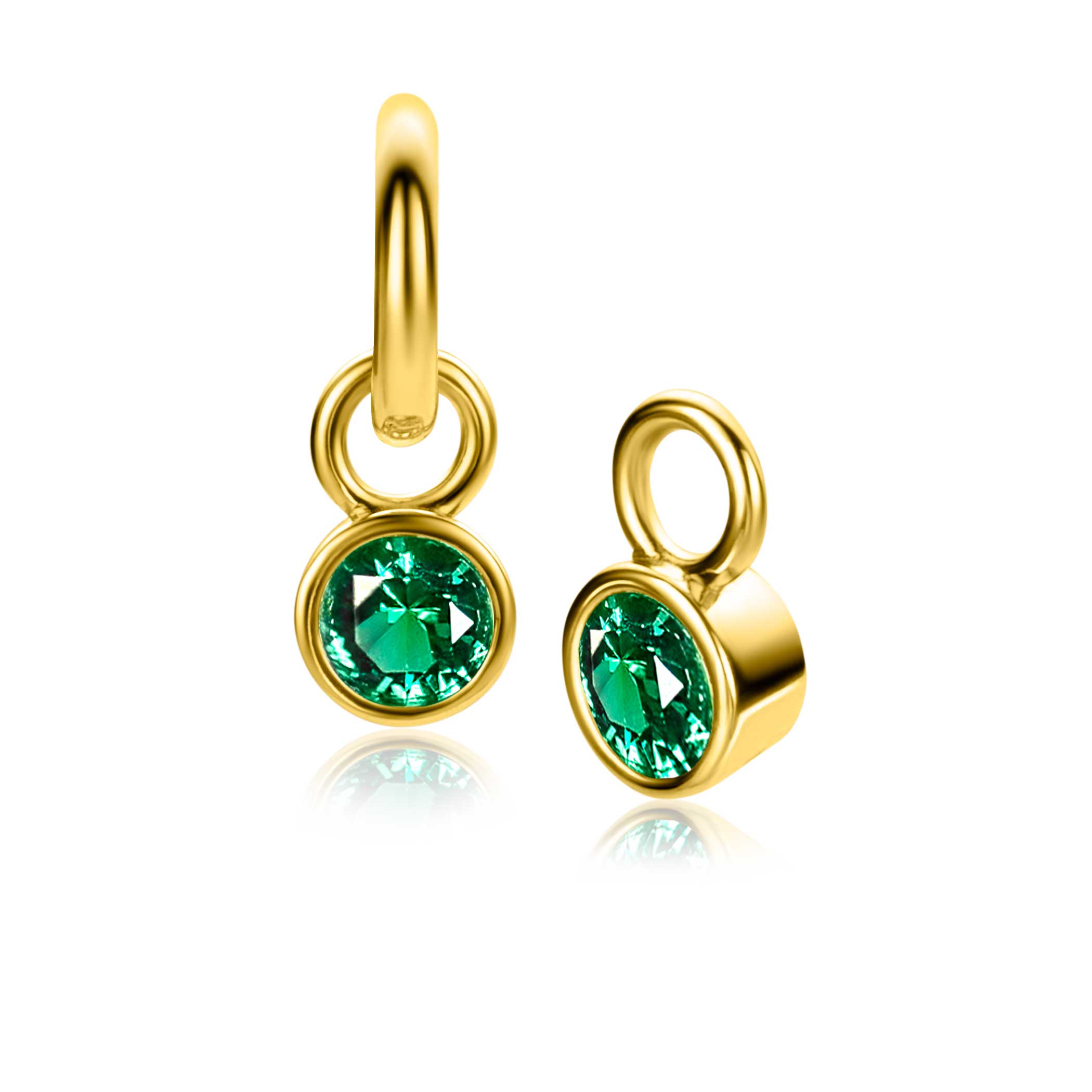 BIRTHSTONE oorbedels gold plated MEI, staan symbool voor iemand die in de maand mei is geboren. In mei is de geboortesteen 'groen smaragd zirconia'. Iedere geboortesteen heeft haar eigen betekenis. Hang ze sierlijk aan je zilveren Zinzi oorringen. De oorringen zijn niet bij de prijs inbegrepen. Vervaardigd van eerste gehalte zilver (925) en met extra 14K geel vergulding.