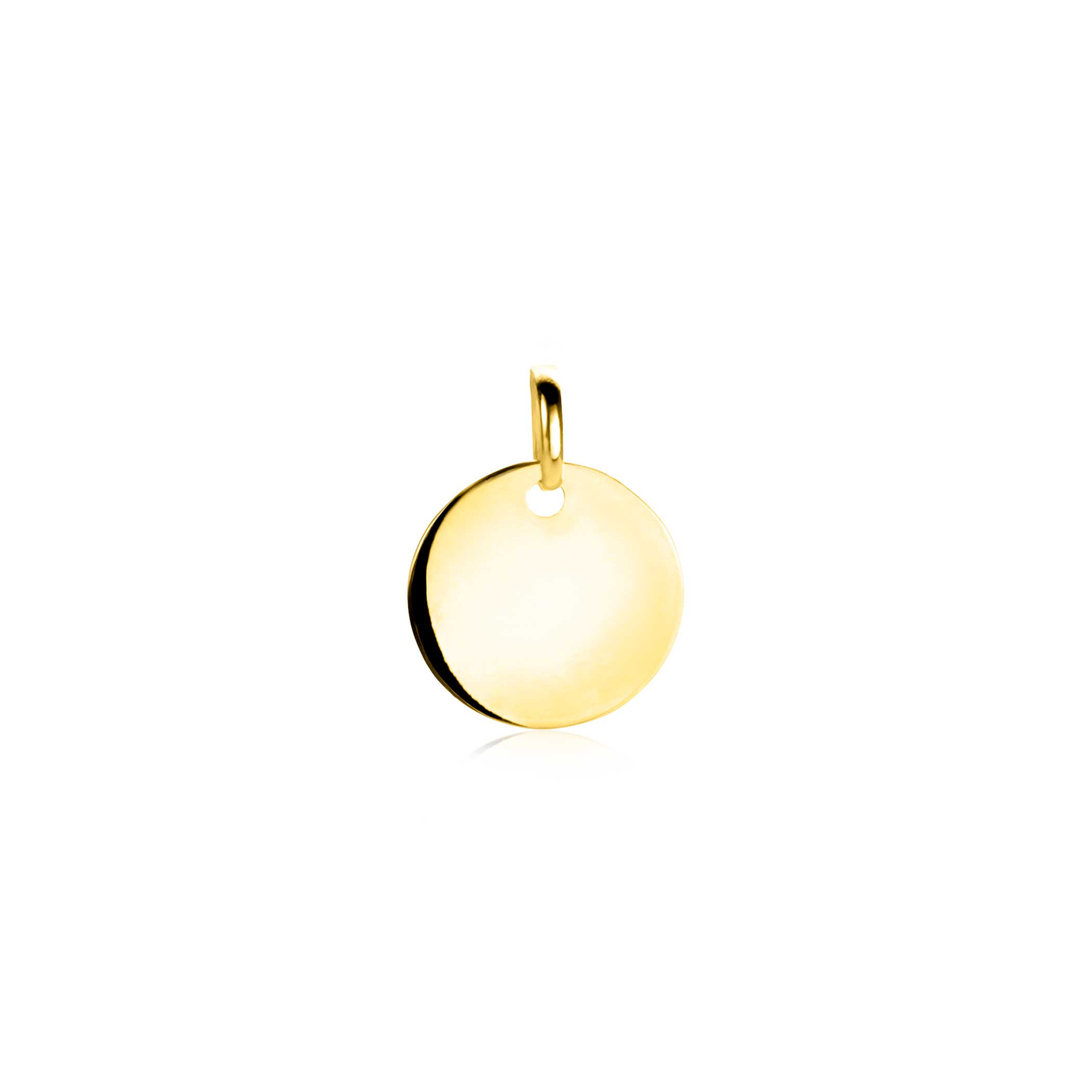 ZINZI Gold 14 karaat gouden hanger met trendy glanzend rond plaatje van 12mm. Ideaal voor een gravure. Vervaardigd van geheel 14 karaat goud (585). 