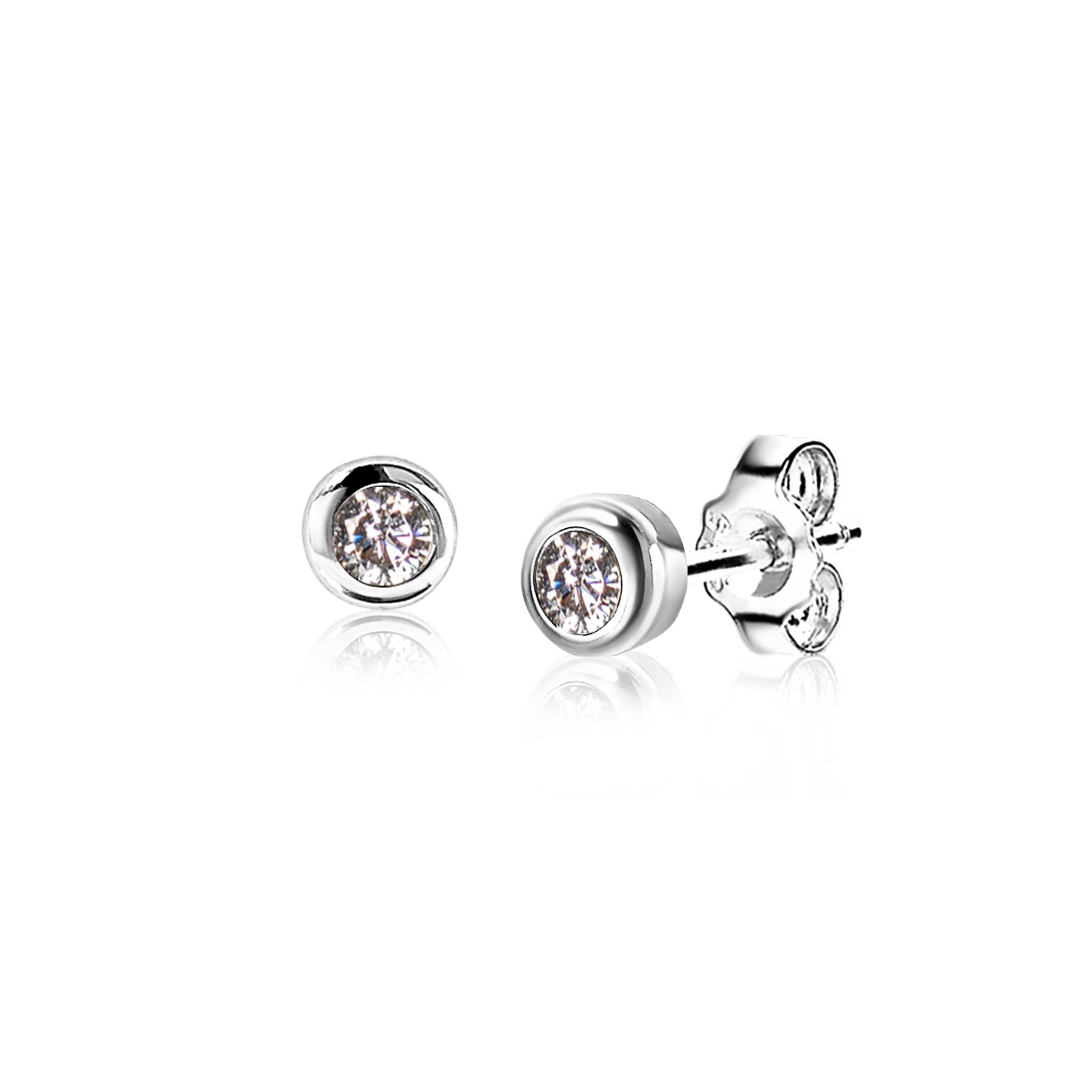 APRIL oorknoppen 4mm zilver met geboortesteen diamant wit zirconia