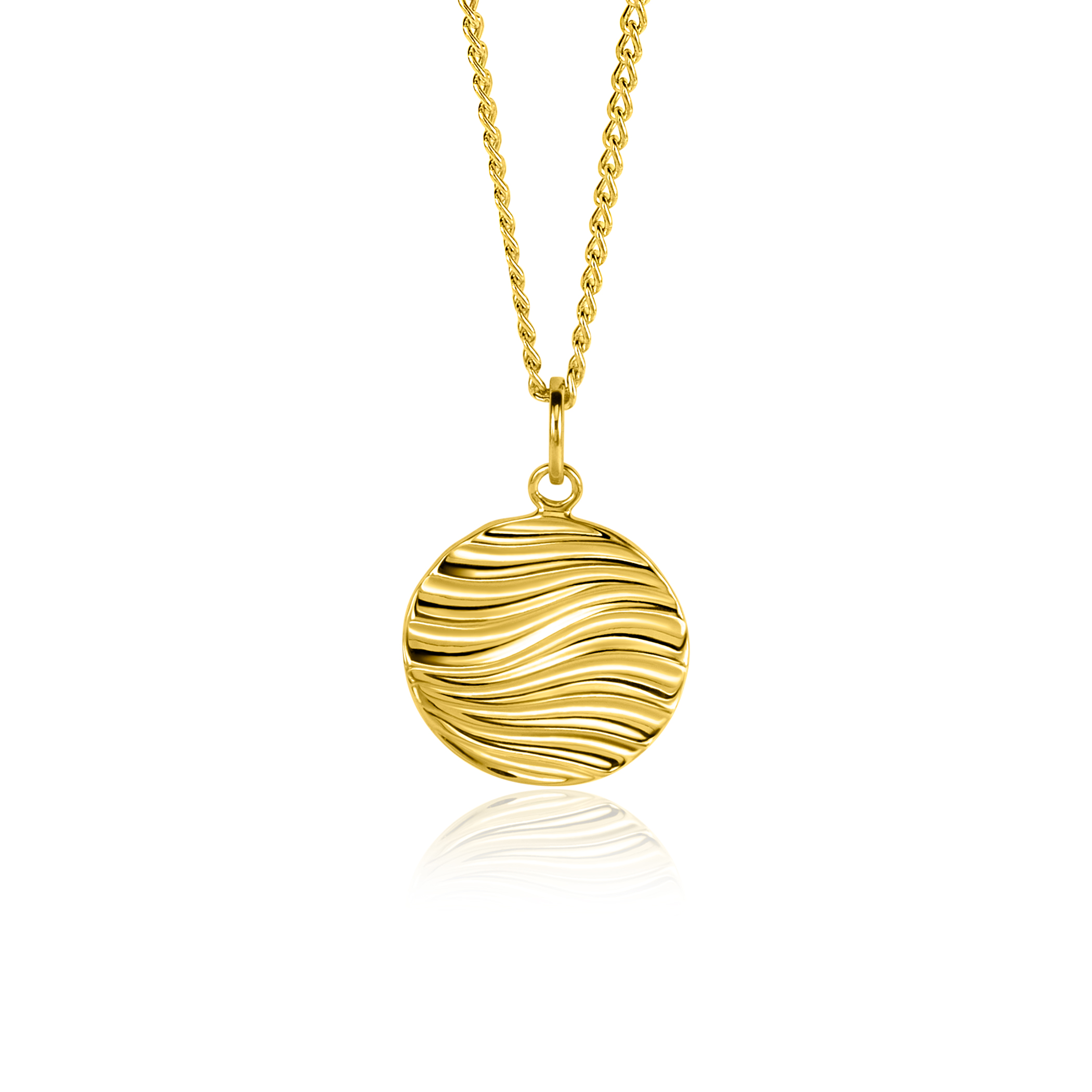18mm ZINZI gold plated zilveren hanger rond met sierlijke golven als bewerking ZIH2450 (exclusief ketting geprijsd)