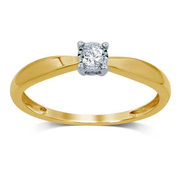 14 karaats gouden solitairring bezet met een briljant geslepen diamant in illusie chaton. 
