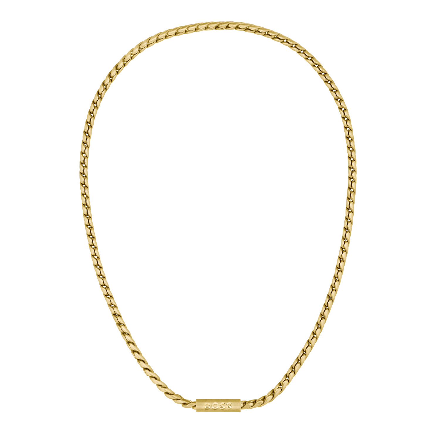 BOSS JEWELS HBJ1580694 DORAN Mannen Ketting 56cm
Deze ketting van BOSS uit de DORAN serie met artikelnr. HBJ1580694 is een stoer sieraad voor de echte BOSS klant. De stalen goudkleurige ketting heeft een dubbele s schakel, stoer maar ook stijlvol. In het midden van de herenketting zit een tussenstuk met het BOSS logo erin gegraveerd. De ketting heeft een magneetsluiting en een lengte van 56cm. Goed te combineren met de bijpassende armband en de andere sieraden van BOSS. 

Het merk:
HUGO BOSS is afgestemd op levensstijlen waar het gaat om kwaliteit en precisie. Het wereldwijde fashionlabel is verdeeld in twee merken: BOSS en HUGO. Het merk BOSS biedt geavanceerde, moderne horloges gericht op kwaliteit en design om een onberispelijke look te creëren – of het nu zakelijk, casual of sportief is. Ontdek de nieuwe horlogecollectie die bewijst dat details echt het verschil maken.

Specificaties:
- Artikelnr: HBJ1580694
- Schakelketting
- Materiaal: Staal
- Goudkleurig
- Lengte: 56cm