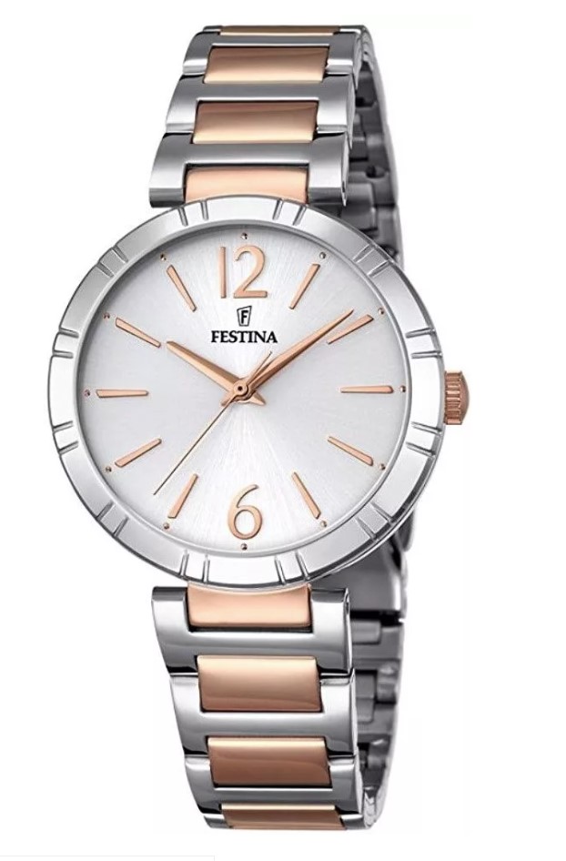 Festina dames pols horloge staal met stalen band rosé bicoler.