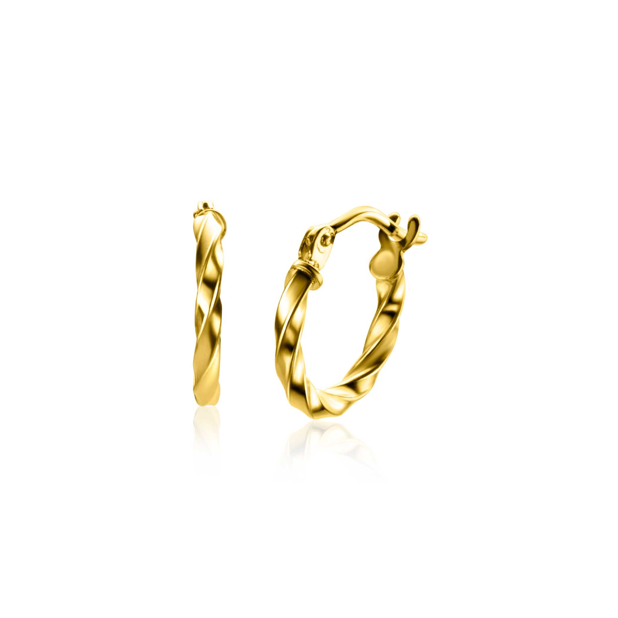ZINZI Gold 14 karaat gouden oorringen 12mm met een trendy gedraaide buis van 2mm breed. Voorzien van een handige bovensluiting. Vervaardigd van geheel 14 karaat goud (585).