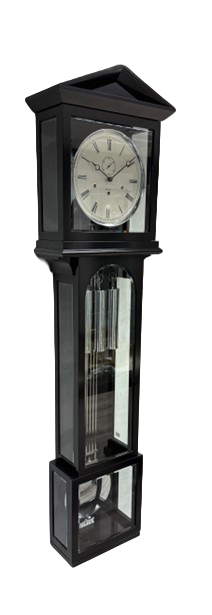 Kieninger Weense Lantaren klok met West Minster uurwerk met automatische nachtuitschakeling en compensatie slinger. Chroom in zwart gelakte kast.