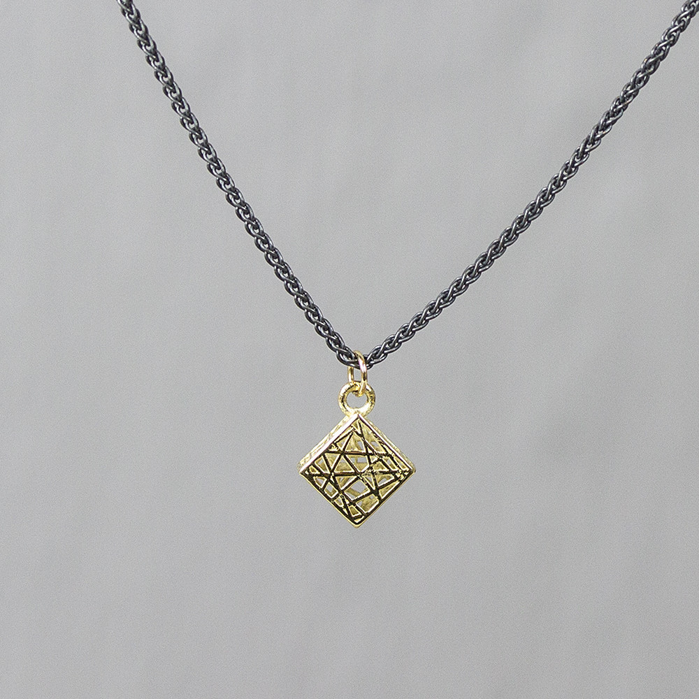 Collier gemaakt van 925 geoxideerd sterling zilver met daaraan een vierkante 3D hanger van 14 karaat goud. *Prijswijzigingen voorbehouden in verband met goudkoers en gewicht!