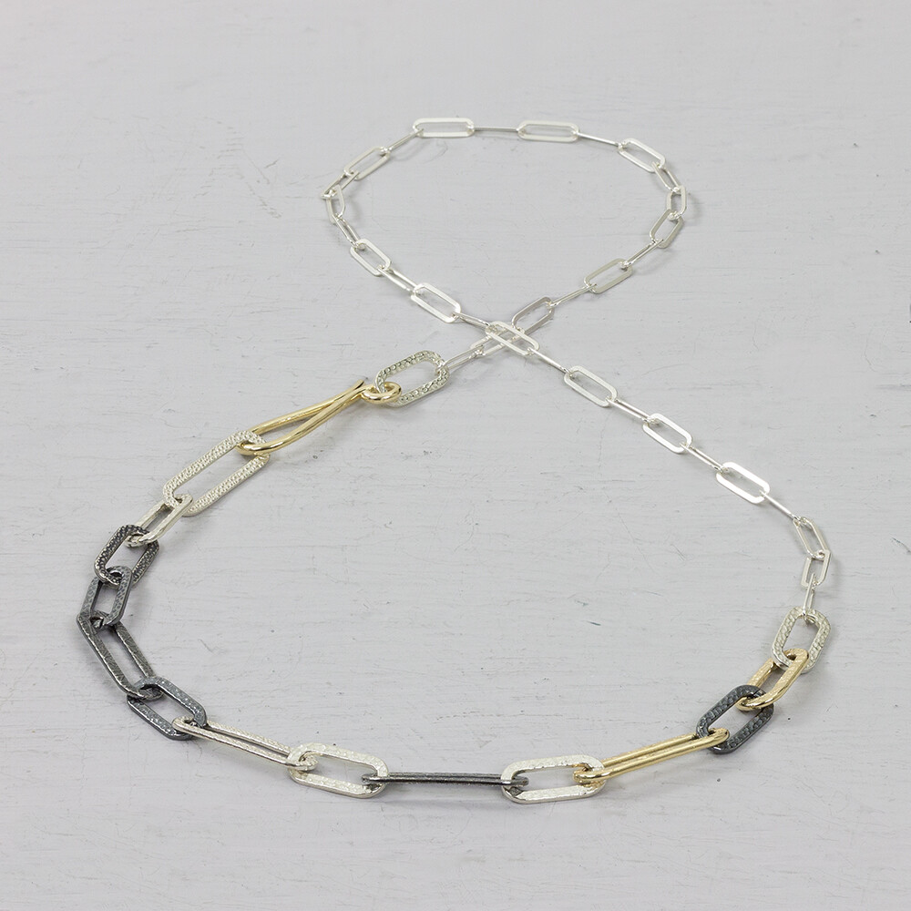 Collier drie kleuren geschakeld Goldfilled Zilver oxy + Goldfilled