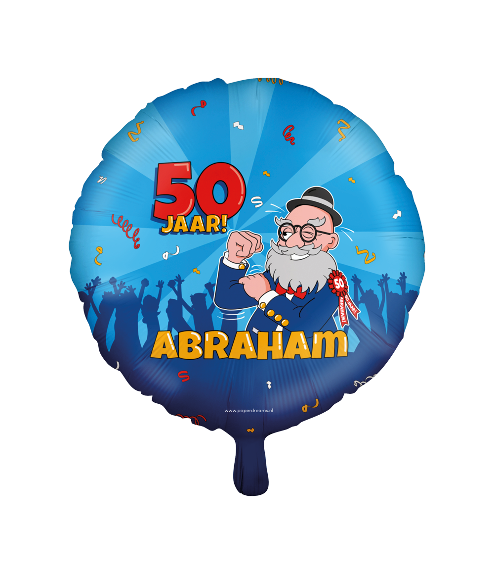 Deze party folie ballonnen Abraham (cartoon) zijn een leuke toevoeging voor als er iemand 50 wordt en door de gebruikte kleuren valt deze folie ballon extra op. De folie ballon kan worden gevuld met helium of met lucht, hiervoor wordt standaard een rietje meegeleverd. 