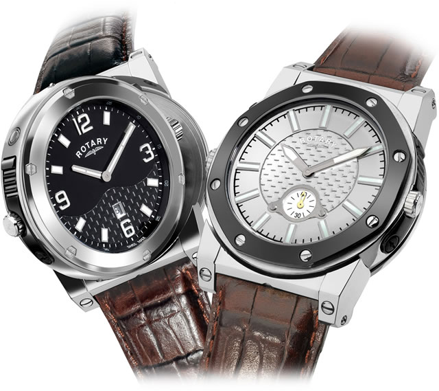 Men's innovative swiss made stainless steel reversible Revolution leather strap watch containing two movements with a striking silver dial and sophisticated black dial, finished with sapphire glass"