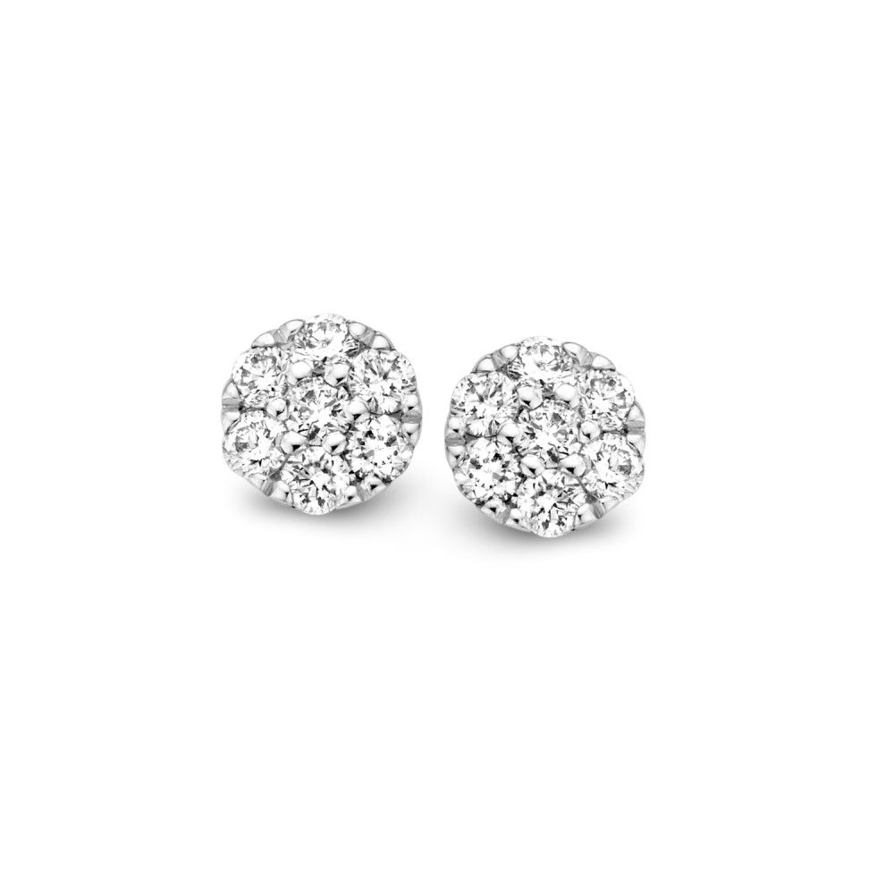Witgouden oorstekers met diamant in entourage zetting.
