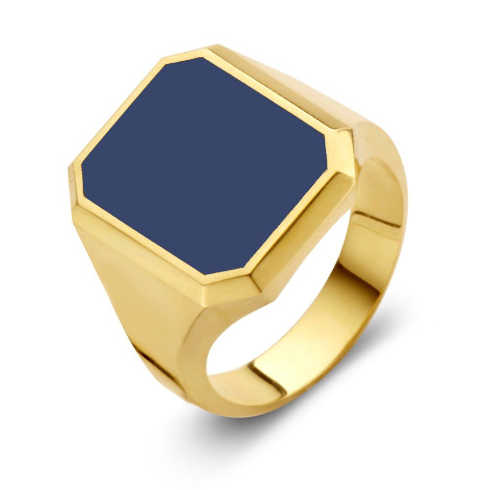 Massieve zegelring (model achtkant) met blauwe lagensteen.
