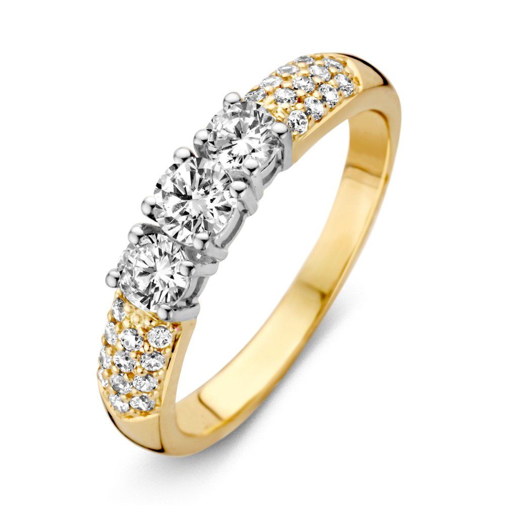 Bicolor gouden ring met zirkonia's.
