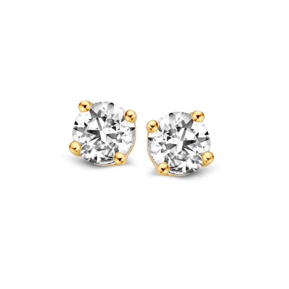Geelgouden oorstekers met zirkonia's. Deze oorstekers worden geleverd met 14k gouden poussettes
