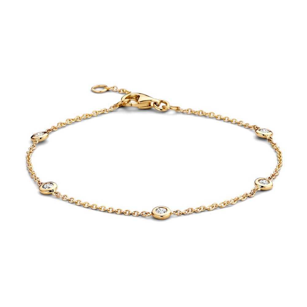 Geelgouden armband met 5x 0,05 crt. diamant.
