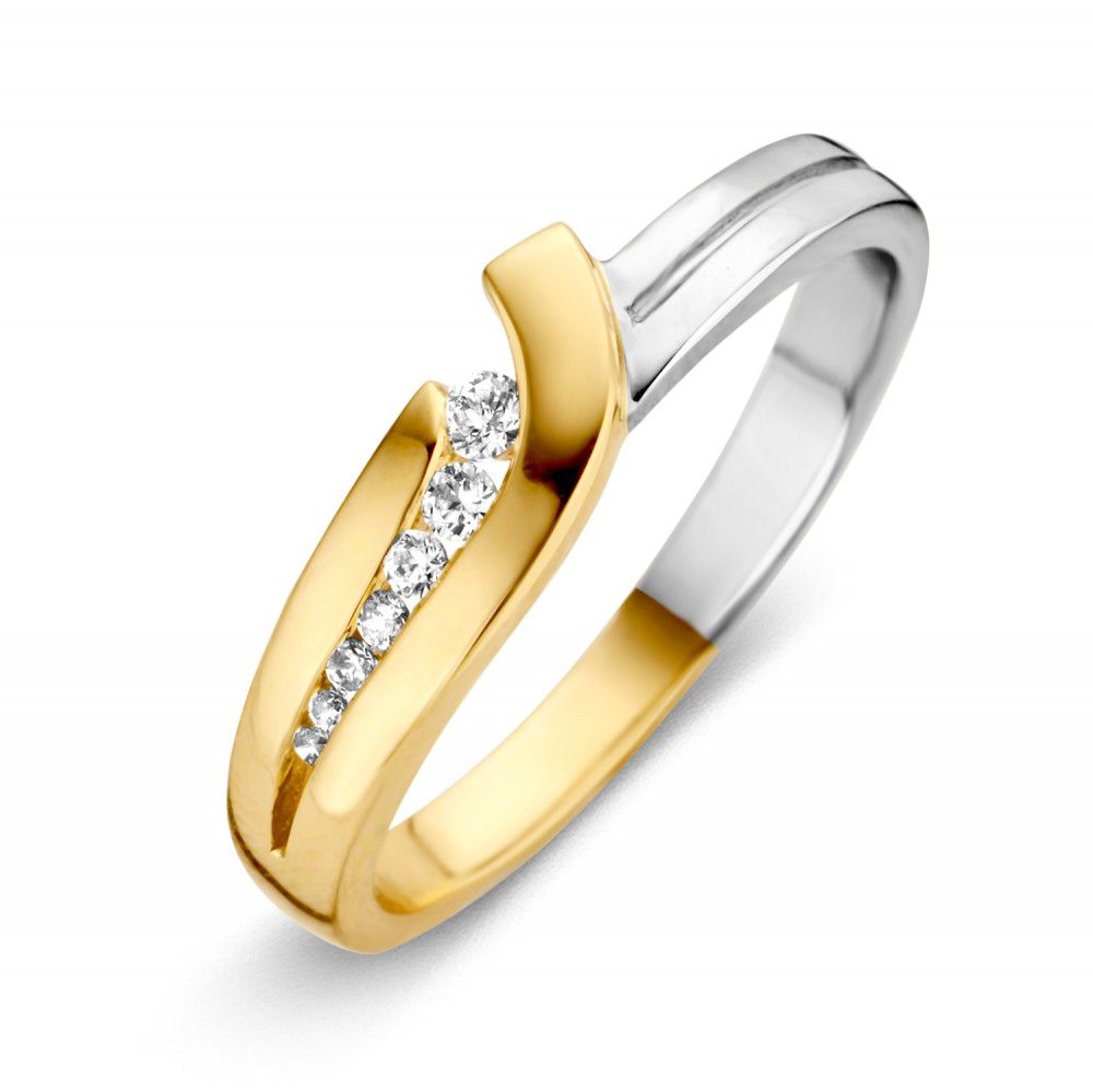 Bicolor gouden ring met zirkonia's.
