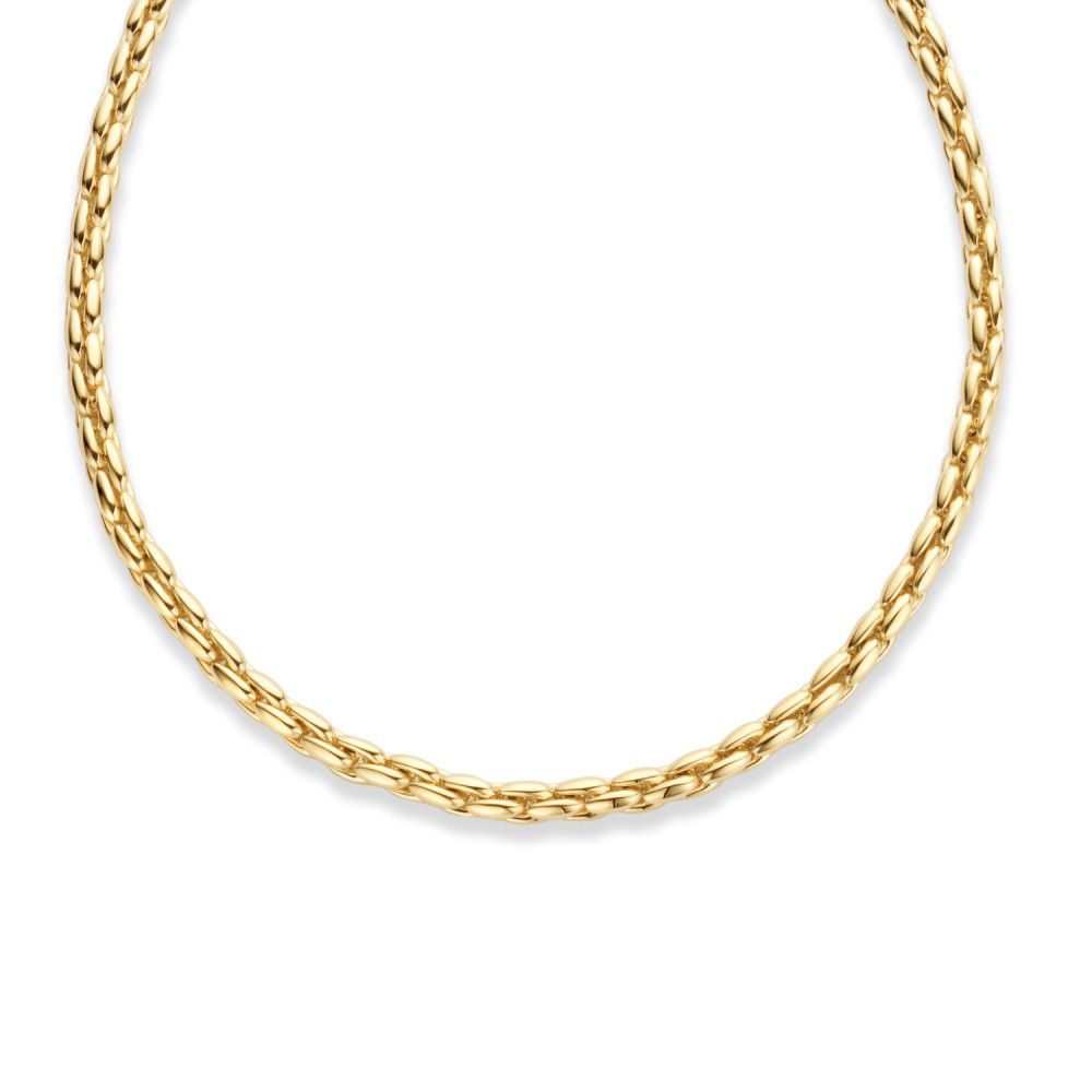 Prachtig, zwaar uitgevoerd geelgouden collier met klassieke schakel.
