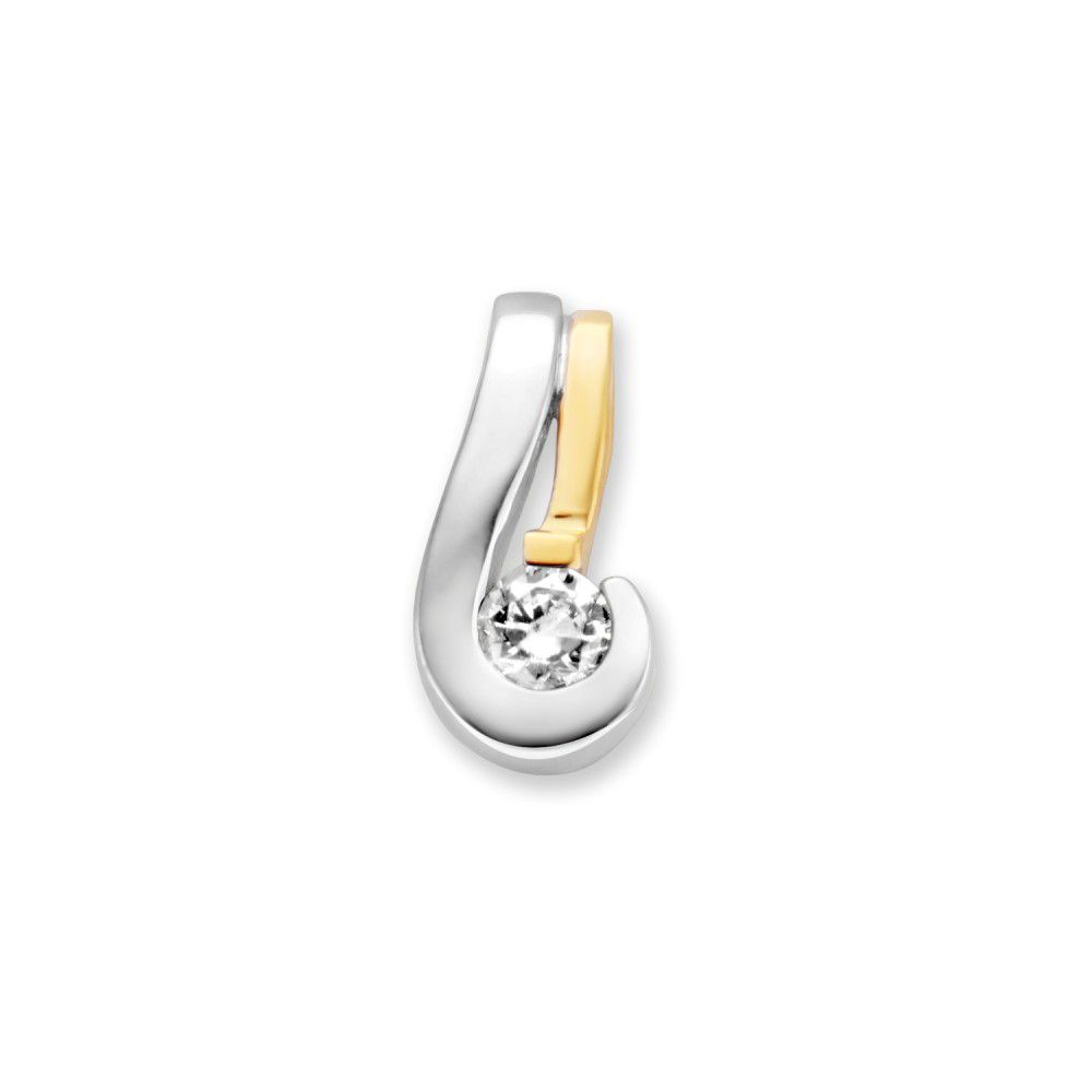 Bicolor wit- en geelgouden hanger met zirkonia's.
