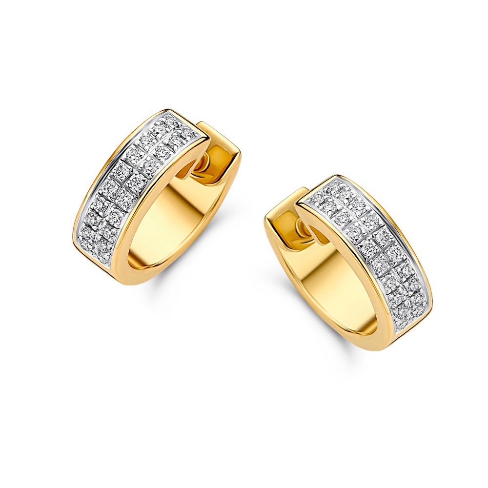 Bicolor wit- en geelgouden creolen met diamant
