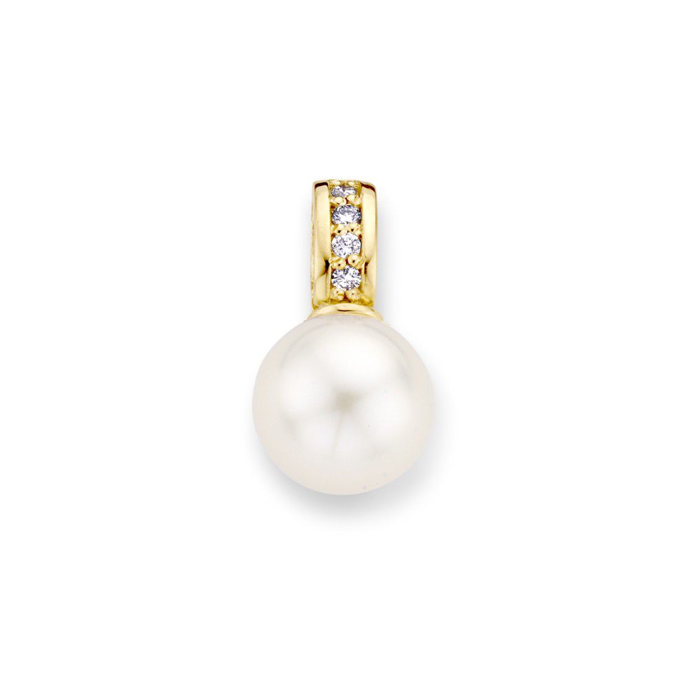 Klassieke hanger met zoetwaterparel en diamant.
