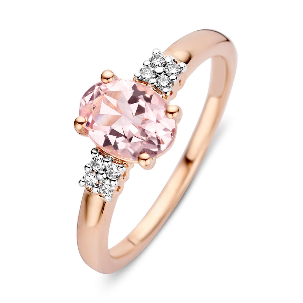 Roségouden ring met morganiet en briljant.
