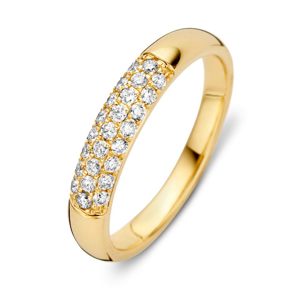 Stijlvolle gouden ring met briljant in schitterende pavézetting.
