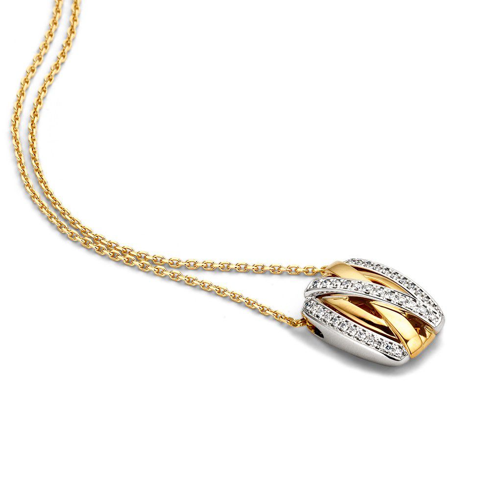 Bicolor gouden hanger met diamant.
