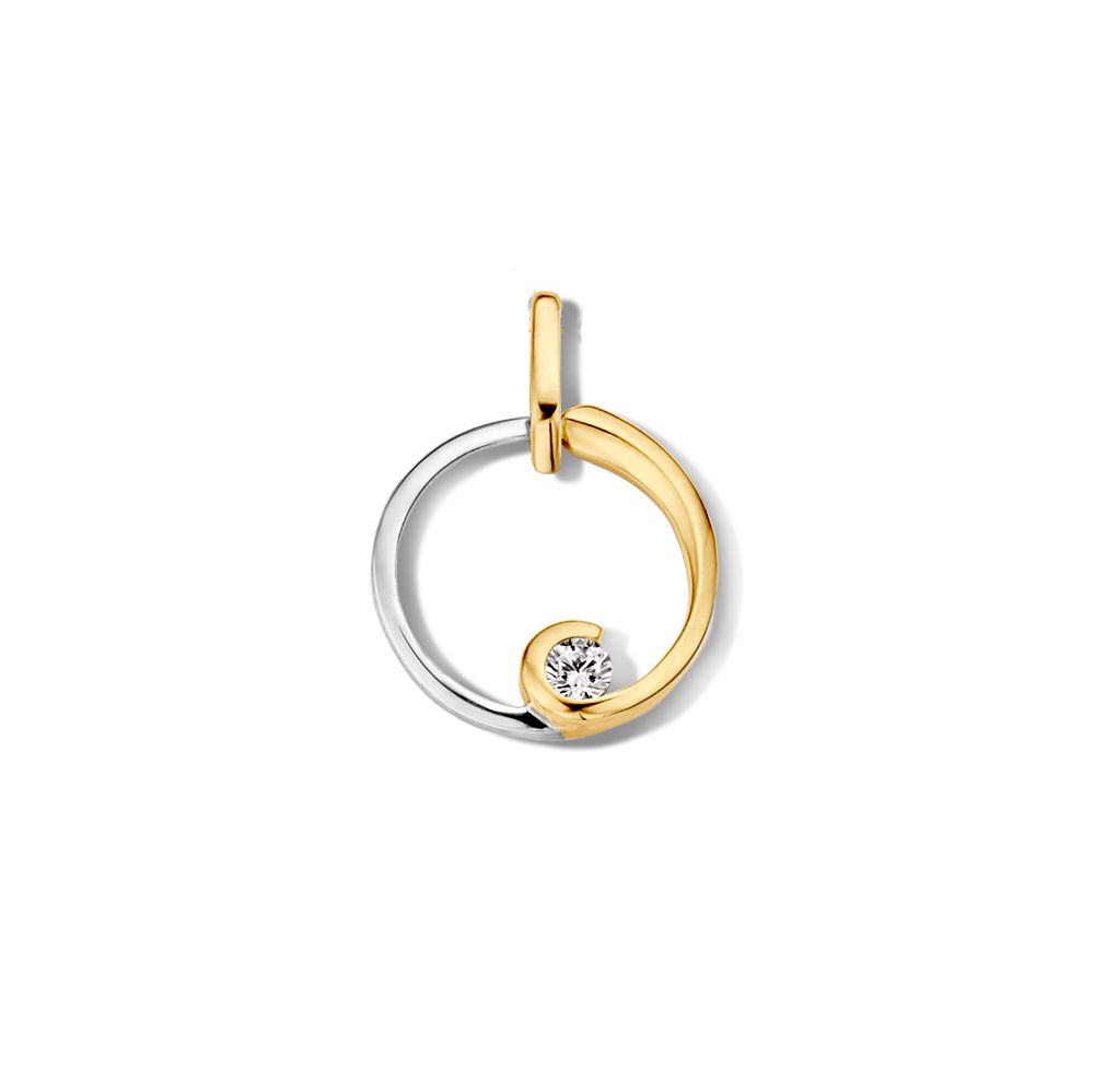Bicolor wit- en geelgouden hanger met zirkonia's.
