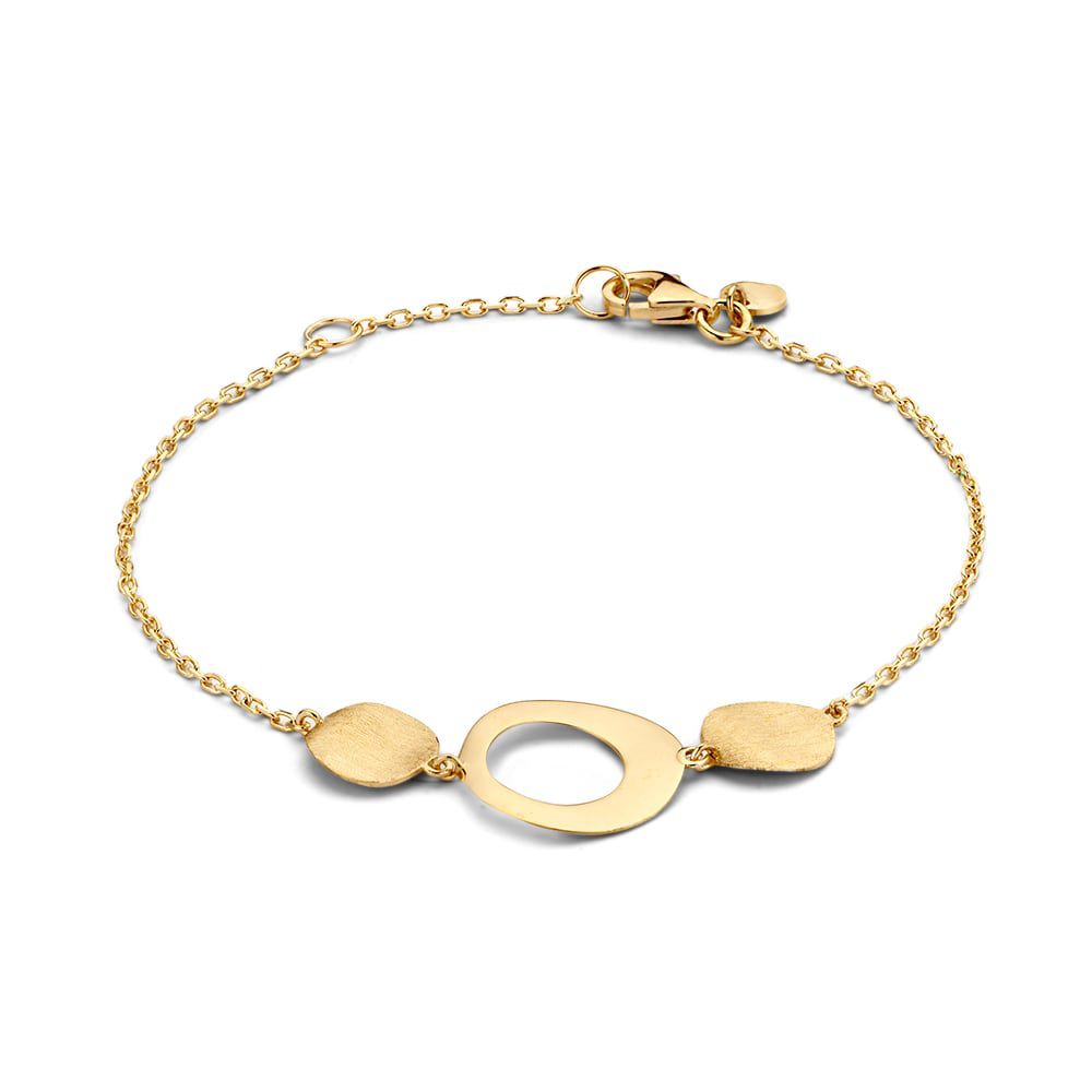 Geelgouden armband met drie elementen.
