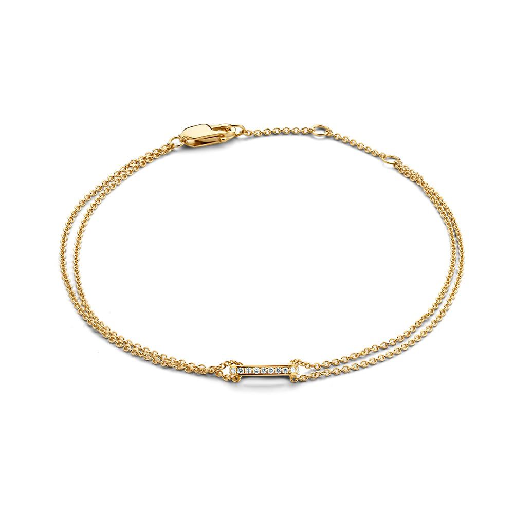 Geelgouden armband met fijn elementje gezet met fonkelende diamanten.
