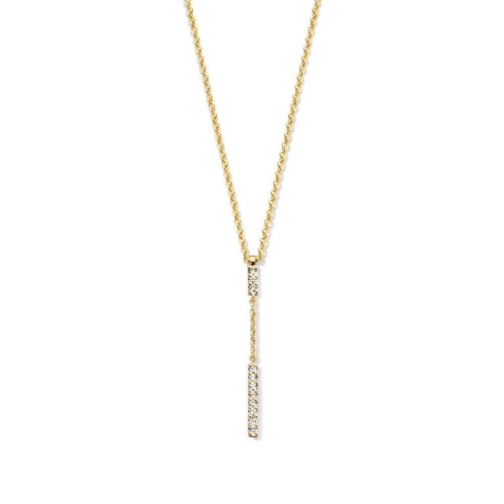 Geelgouden collier met hanger gezet met diamant.
